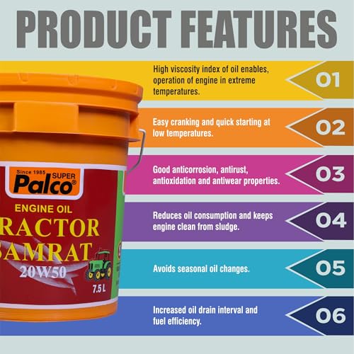 Image of PALCO Tractor Samrat 20W-40 CF Multigrade Diesel Engine Oil for Tractors 7.5 Litre Heavy Duty Engine Oil Compatible with Escorts, Ford & Eicher Increased Drain Interval
