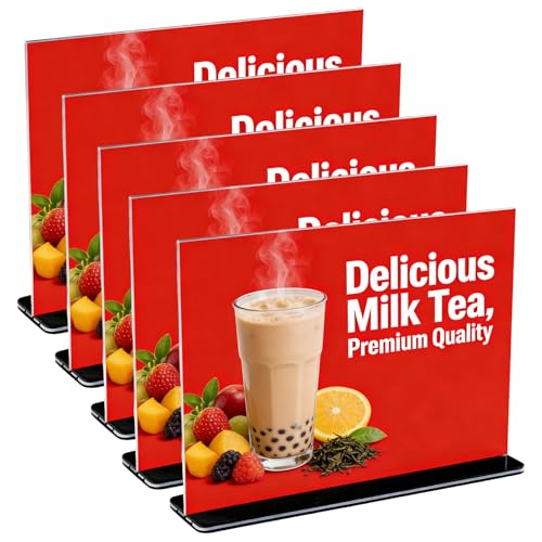 suaywo 5 Stück Acryl Tischaufsteller A4 Querformat mit Sockelboden Acryl Aufsteller A4 Menükartenhalter für Theken, Restaurants, Werbedisplays und Geschäfte - 21 x 29,7 cm