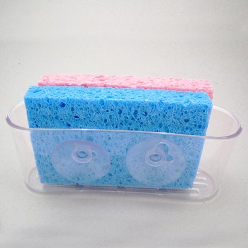 Kitchen Sink Caddy Organizer Sponge Dish Brush Holder Suction Cup Clear Plastic Kitchen Sink Caddy Dish Soap Scrubber Sponge Holder Basket with Suction Cups - Clear 1 Pack
