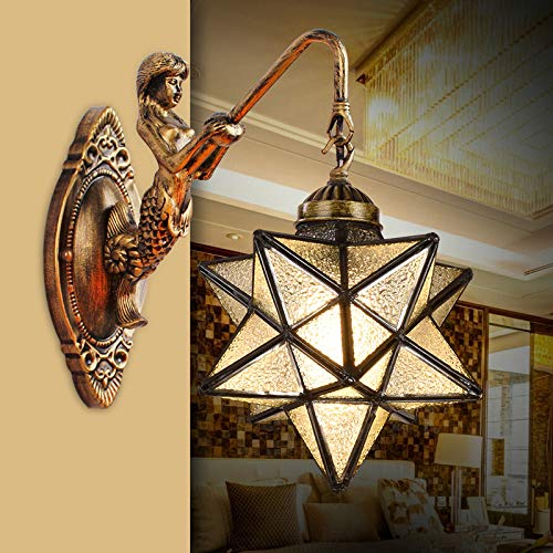 KY LEE 星型カラフルステンドグラス ライトランプ壁付け照明 玄関照明 エトワール ステラ モロッコ風ペンダントライトE26ライトstarlight 1灯 食卓用 アンティーク レトロ 階段ライト トイレライト 照明 おしゃれ 室内照明