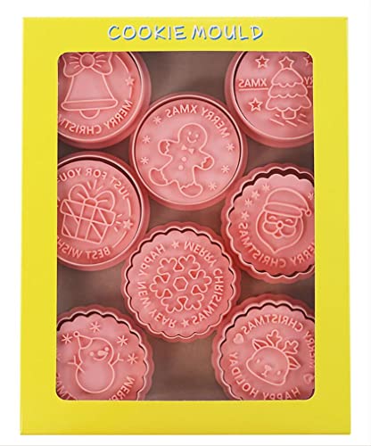 8 Pieces Round Christmas Cookie Cutter Cookie Moulds For Baking Cookie Mould Press Christmas Cookie Mould Set Kitchen Tools Plastic Cookie Stamps (Christmas B) #TOP4