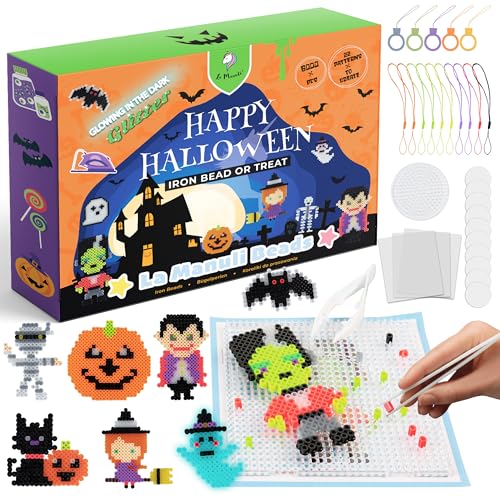 La Manuli Cuentas para Planchar Halloween - Fuse Beads Kit 5mm, 6000 Piezas, Plantillas y Accesorios DIY, Kit Completo para Niños y Niñas