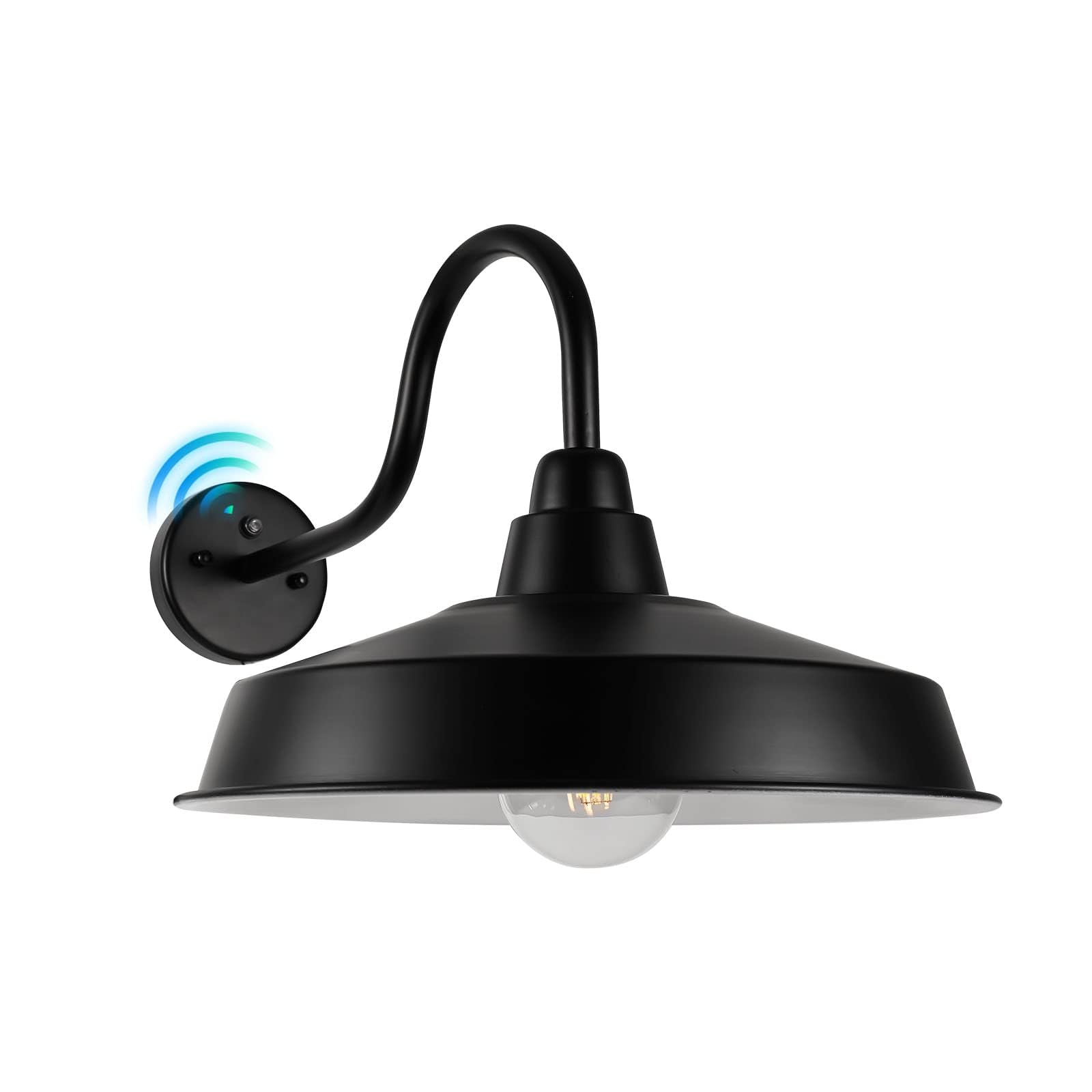 Diyel Dusk to Dawn Gooseneck Barn Light Outdoor, 18 Inch Dome Large Farmhouse Exterior Light Fixture Wall Mount, Industrial Outdoor Wall Sconce Outside for House, Shop, Porch, Garage, Black, 1 Pack