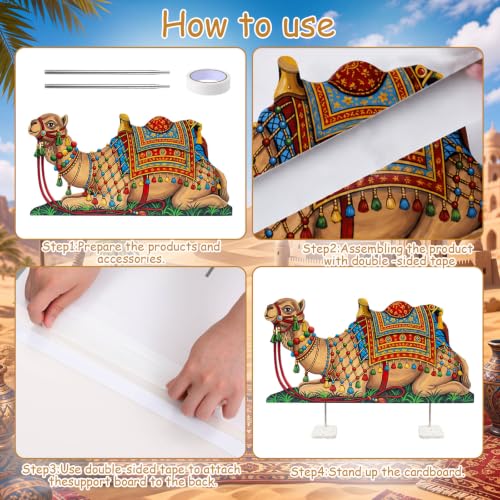 Image of Qunclay 4 ft Camel Cardboard Cutout Life Size Arabian Nights Party Decoration Desert Safari Animal Theme Camel Photo Booth Prop Standee Standup Backdrop for Nativity Scene Egyptian VBS Birthday Decor