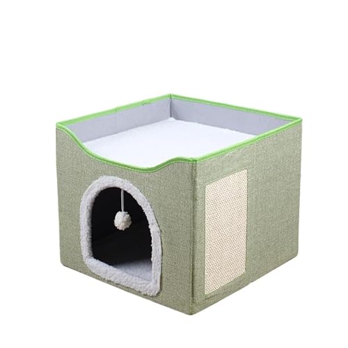 猫ハウス おもちゃ付き おしゃれ ペット用品 ペットベッド 爪研ぎ 滑り止め かわいい 快適 子猫/中型猫 通年 ペット用品 折り畳み可 洗える 二層 つめとぎ 家具破壊防止 爪とぎ 組み立て式 ストレス解消 (グリーン)