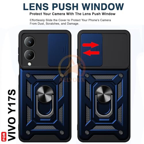 Image of Armor Bumper Back Cover Case for Vivo Y17S Rotating Camera Cover, Ring Holder & Kickstand | Heavy Duty & 360 Degree Protection Vivo Y17S Back Cover (Blue)