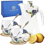 Fancy Flower Glass Tea Sets for Women, 10oz Fancy Coffee Mug Set of 2 with Spoons, Butterfly Floral...