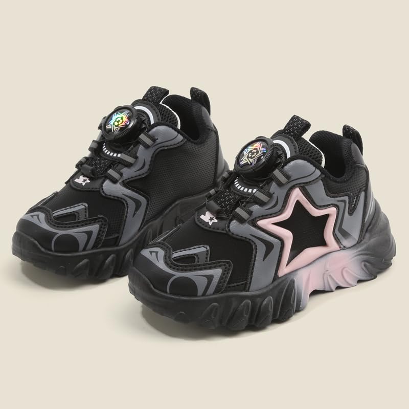 Kids Athletic Sneakers with Star Design, Black and Green3