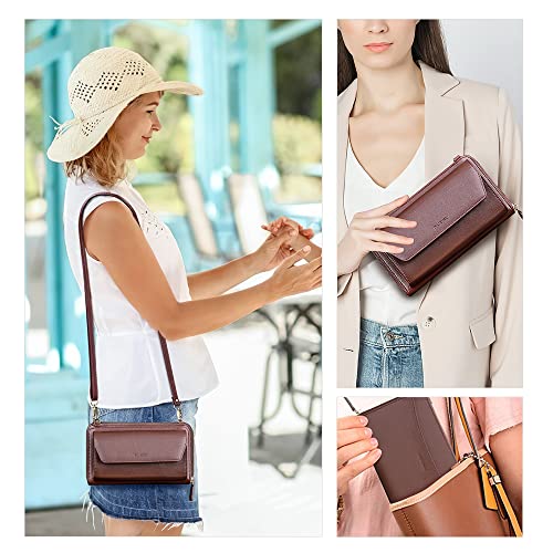 Image of nuoku RFID Blocking Wristlet Wallet for Women, Zip-Around Crossbody Clutch with 2 Removable Straps
