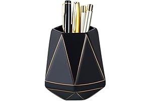 Black Pen Holder Geometry Pencil Cup Pot, Ceramic Desk Organizer Holder Make Up Brush Storage