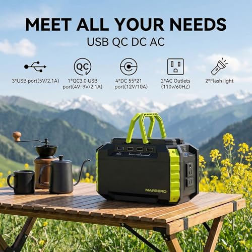 Image of MARBERO Portable Power Station 150Wh Camping Solar Generator Laptop Charger Power Bank with AC Outlet 110V 150W Peak with 4*USB, 4*DC Ports, LED Flashlights for CPAP Home Camping Hurricane Emergency