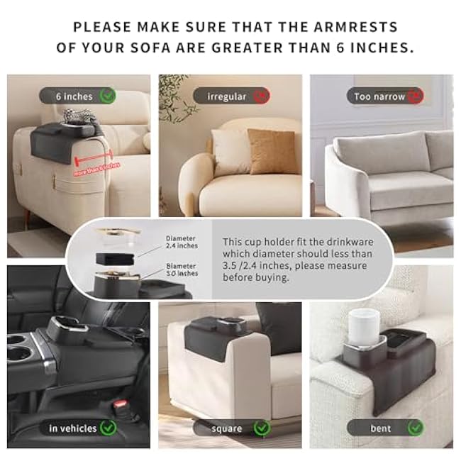 Couch Cup Holder Tray, Silicone Couch Drink Holder, Strong and Weighted Phone/Remote Sofa Cup£¬Gifts for Mom, Dad, Husband, Couch Remote Control and Phone Organizer (Black)