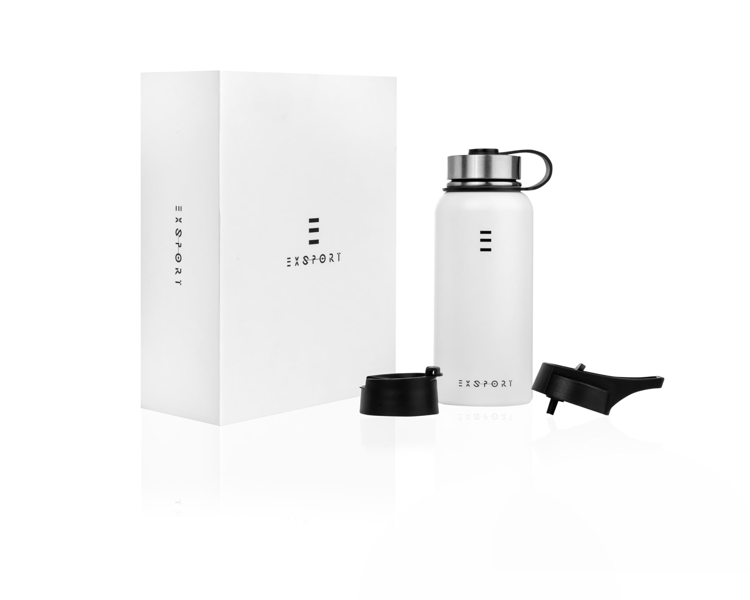 EXSPORTStainless Steel Water Bottle - 32 Oz Water Bottle with Straw Lid, Coffee Lid, and Wide Mouth Lid - Double Insulated Water Bottle - Metal Water Bottle - Hot and Cold Insulated Thermos - (White)