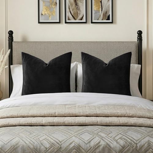 Image of GIGIZAZA Decorative Throw Pillow Covers 26x26,Black Square Couch Pillow Covers,Velvet Sofa Boho Cushion Pillows