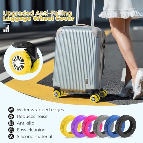 Image of 8Pcs Upgrade Luggage Wheel Covers,Essential Travel Accessories, Yellow, Soft, Silent. Protect Luggage Wheels