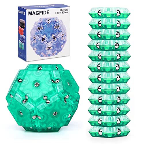Anpole Magnetic Fidget Sphere, 12 Pcs Set Pentagons Puzzle Sphere Magnet Fidget Toys Fidget Balls Building Blocks Stress Relief Desk Toys for Teens & Adults - Green