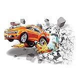 Supzone 3D Car Wall Decals Broken Wall Sticker Self-Adhesive Leap Car Wall Decor Vinyl Removable...