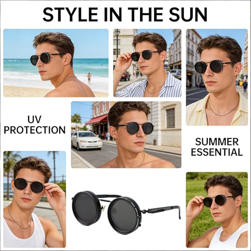 Image of OUANGANC sunglasses, 9 gears adjustable, men's sunglasses UV protection, metal frame, universal for street shooting & fishing