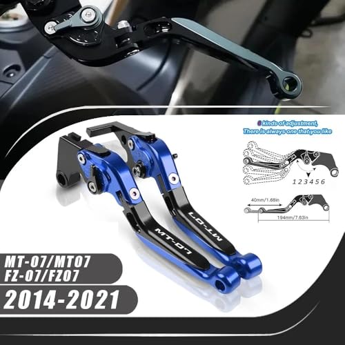 HZlailai für MT07 MT 07 FZ07 2014-2021 Bremskupplungshebel Motorrad Zubehör CNC Lenker Verstellbar Falten Ausziehbar Rot