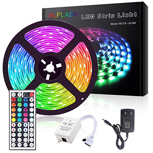ALFLASH LED Strip Lights 16.4FT 5M RGB SMD 5050 Tape Lights Kit IP65 Waterproof Flexible Rope Lights Color Changing with 44 Keys Remote Control for Home Christmas Festival Decoration (5m)