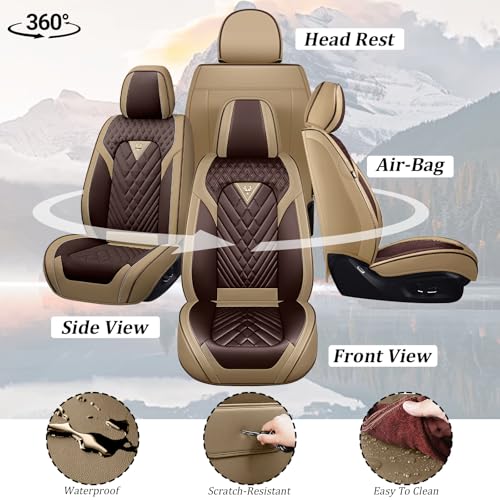 Image of Car Seat Covers Full Set for Subaru 2000-2026, Waterproof Nappa Leather Car Seat Cover, Full Coverage Car Seat Covers Sets(5 Seats /Brown Coffee)