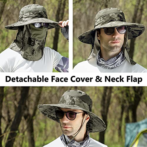 Image of UPF 50+ Sun Fishing Hat for Men Women Wide Brim Hat with Detachable Face Cover & Neck Flap