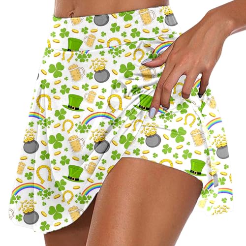 Berimaterry Falda pantalón para mujer, disfraz del día de San Patricio, falda de tenis con cintura elástica, pantalones cortos interiores, ligeros, cómodos, casuales, elásticos, pantalones cortos