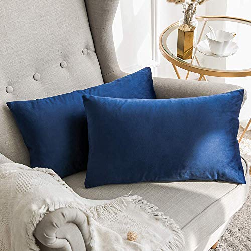 Image of Khooti Velvet Cushion Cover Pack of 1-8 inch x 12 inch / 20 x 30 cm - Navy Blue - Soft Pillow Covers Cushion Case for Sofa Bedroom Livingroom Chair Car, Cushion Cover