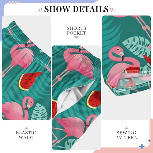 Tropical Flamingo Watermelon Boys Long Pants Soft Trousers Elastic Waist Kids Lounge Bottoms with Pockets S-XL4