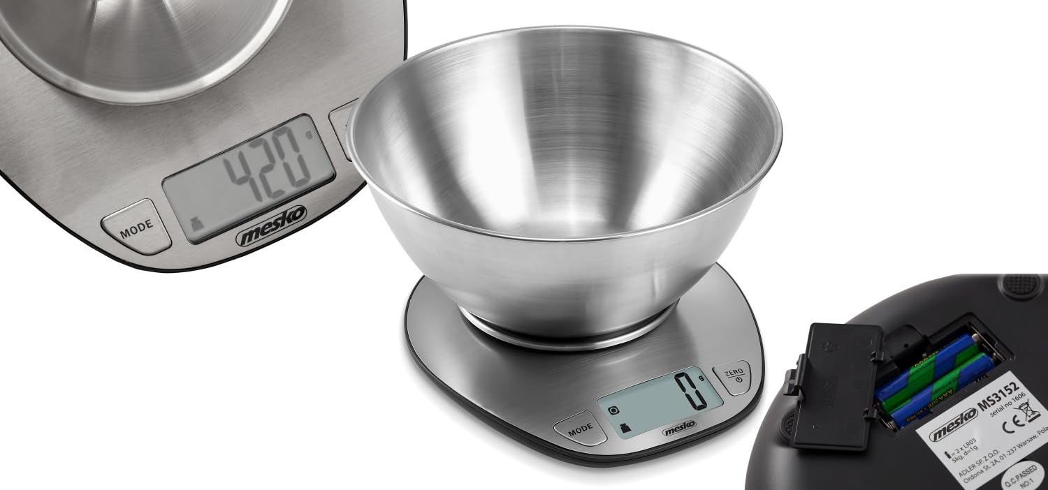 Mesko Cyfrowa Waga Kuchenna, Stal Nierdzewna, Szary, do 5 kg