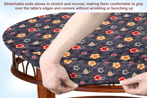 Image of The Furnishing Tree Elastic Oval Center Table Cover WxL 12x24 in Inches Polyester Floral Pattern Grey