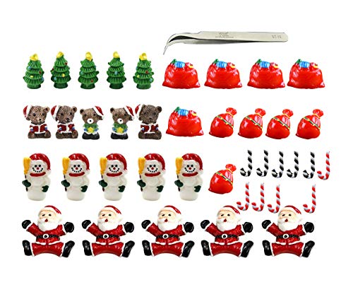 Christmas Miniature Ornaments, 40pcs Christmas Fairy Garden Accessories Kit Dollhouse Miniature Figurines Decoration