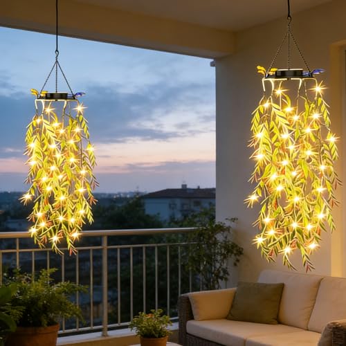 Lot de 2 plantes artificielles et guirlande solaire de saule pour balcon