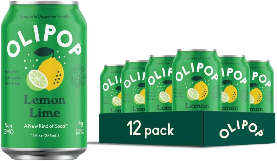 OLIPOP Prebiotic Pop Soda, Lime, A New Type of Soda Filled with Prebiotics, Fiber & Plants, Gluten Free, Vegan, Non-GMO, 355 mL (12 Cans)
