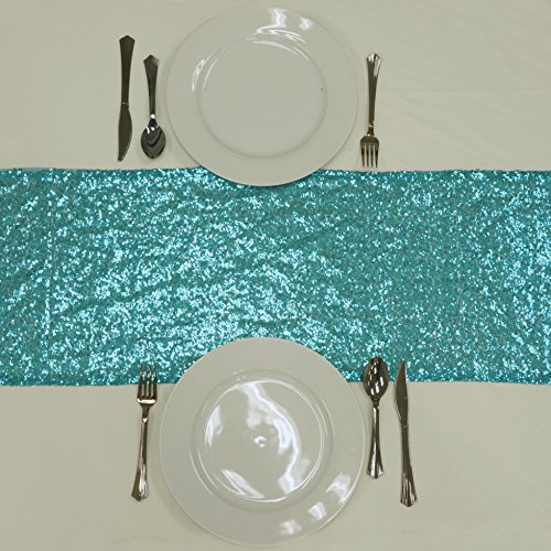 Koyal Wholesale Sequin Table Runner, 13 by 108-Inch, Turquoise