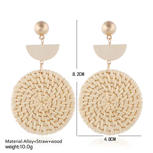 Round Semicircle Geometric Shaped Handwoven Rattan Dangle Earrings Cute Bohemian Lightweight Drop Earring Handmade Rattans Jewelry Accessory for Women2