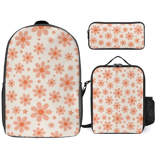 3-Pcs Backpack Floral Bag Set for Women Men Travel Adjustable Shoulder Strap Backpack and Lunch Bog and Pencil Bag (Black6)
