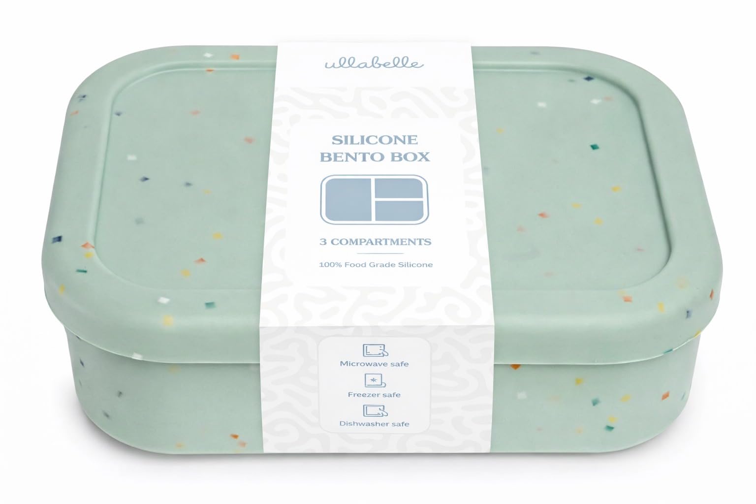 Ullabelle Silicone Bento Box |Portable, Leak Resistant, Food-Grade (green confetti bento), Standard