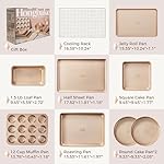 HONGBAKE 9-Piece Baking Pans Set Nonstick, Stackable Non Toxic Bakeware Sets with Diamond Texture, Oven Pan Set for Cooking, Includes Cookie Sheet with Rack, Cake Pan, Roasting Pan, Muffin Tin, Gold - Image 5