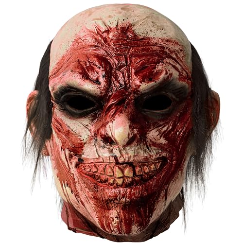 Spooktacular Creations Máscara de cabeza de zombi aterradora de Halloween, monstruo bioquímico de terror y máscara sangrienta de látex espeluznante para adultos, disfraz de asesino de Halloween