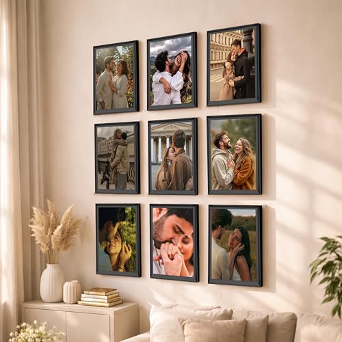 Image of Art Street Wooden Photo Frame for living room, Aesthetic Cave Design Photo Frames for Photograph, Art Work, Certificates Set of 9 (8x12 Inch, Black)