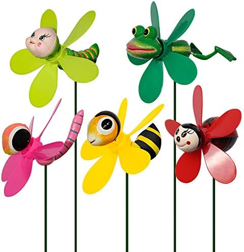 Garden Decor Pinwheels, 5-Pack Colorful 3D Lovely Insect Whirligig Wind Spinner Windmill Party Favors Garden Yard Lawn Decorations Toys for Baby Kids (5PCS Mix Set)