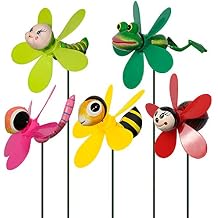 5-Pack 3D Insect Wind Spinners for Yard and Garden - Colorful Spring-Loaded Pinwheels - Bee, Dragonfly, Frog, Ladybug Whirligigs - Decorative Outdoor Yard Art for Lawn, Patio & Potted Plants