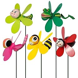 Garden Decor Pinwheels, 5-Pack Colorful 3D Lovely Insect Whirligig Wind