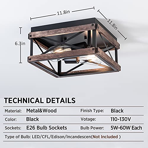 Mayful CL-5608D-2X Flush Mount Light Fixture, 2-Light Rustic Ceiling Light Combine With Metal And Wood Frame, Farmhouse Ceiling Light thumb #1