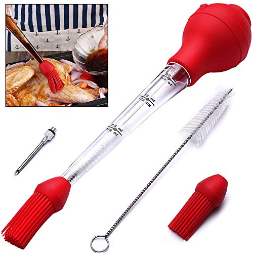 Turchia Baster set di 4, Commerical grade Quality FDA silicone lampadina inclusa carne Arinade iniettore ago per Grigliare Cottura marinatura imbastitura con barbecue pennello e spazzola di pulizia