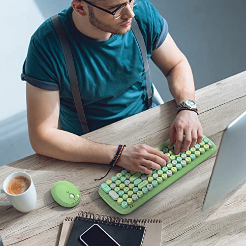 Image of KNOWSQT Wireless Keyboard and Mouse Combo, Light Green 100 Keys 2.4 GHz Round Keycap Typewriter Keyboards, USB Receiver Plug and Play, for Windows, PC, Laptop, Mac, Desktop
