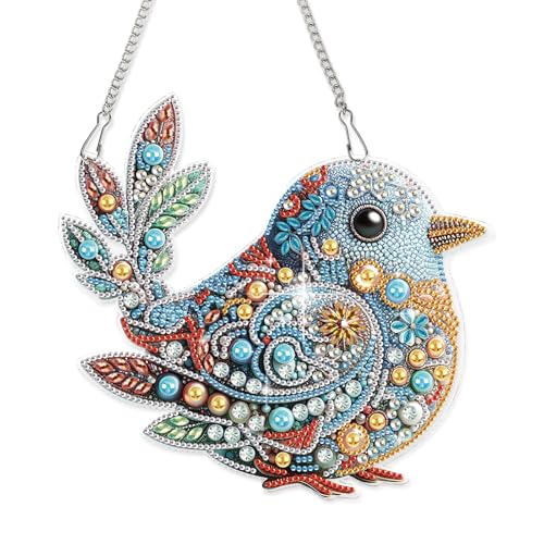 Image of Large Hanging Diamond Art Kits For Adults, Bird Diamond Art Suncatcher Kits | Special Shaped Diamond Painting Hanging, DIY 5D Crystal Diamond Art Pendant Kit, Window Suncatchers Craft