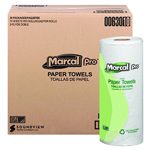 Marcal 630 100% Recycled Paper Towel Roll, 2-Ply Perforated, White, 70 Sheets per Roll (Pack of 30)
