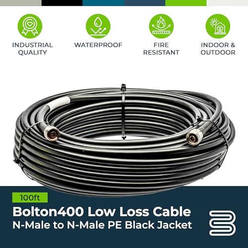 Image of Bolton400 Coaxial Cable 100ft Black, N Male to N Male - LMR400 Equivalent | Heavy-Duty Ultra-Low-Loss 50-Ohm Design for Signal Boosters, Antennas and Networking Equipment in Residential & Commercial